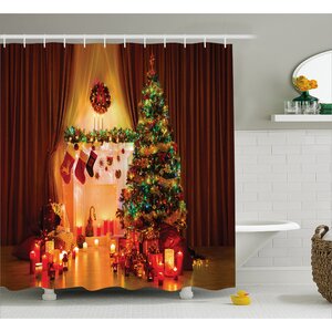Christmas Tree Lights Gifts Shower Curtain