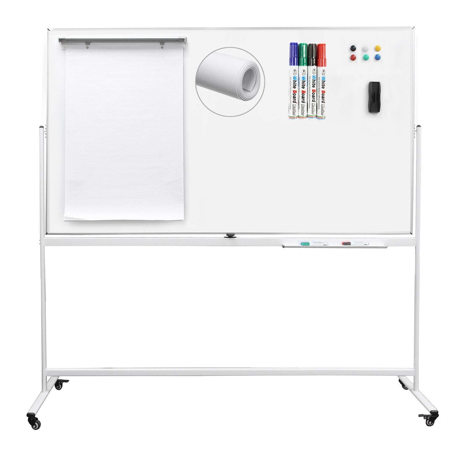 US 43"-51" 360° Rotating Mobile Double-Sided Smooth Whiteboard W/ lockable Wheel 