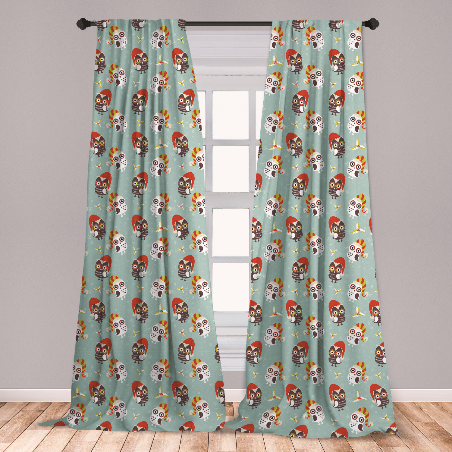 East Urban Home Ambesonne Christmas Curtains Owls In Hats Ready