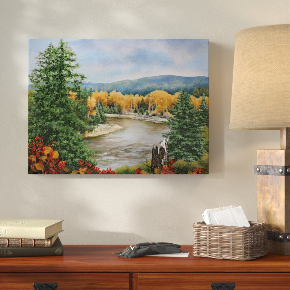 Millwood Pines Mountain Stream In Forest Acrylic Painting Print On Wrapped Canvas Wayfair