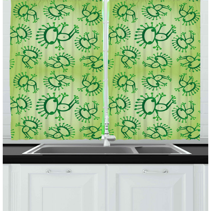 East Urban Home Doodle Drawing Of Alien Frogs Fantasy Theme Watercolors Cartoon Like Pattern Kids Kitchen Curtain Wayfair