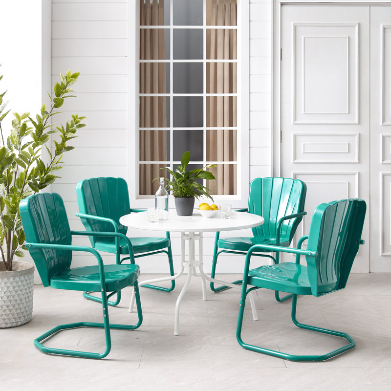 Crosley Ridgeland 5pc Outdoor Dining Set Turquoise Gloss White Satin Dining Table 4 Chairs Reviews Wayfair