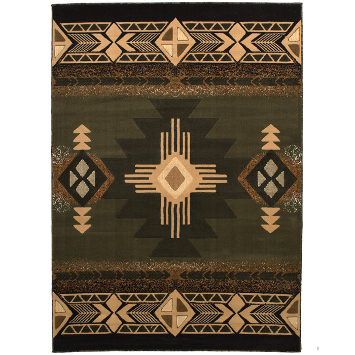 Allport High Quality Woven Native American Runner Double Shot Drop Sch Carving Sage Green Area Rug