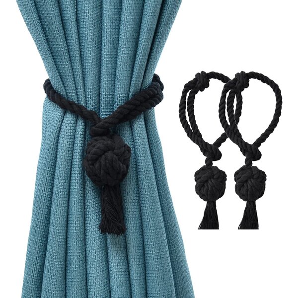 2Pcs Hand Knitting Curtain Rope Clips Holder Holdbacks Tieback with Single Ball 