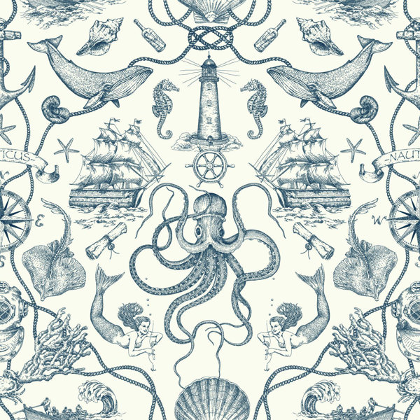 York Wallcoverings Deep Sea Toile 33 L X 20 5 W Wallpaper Roll