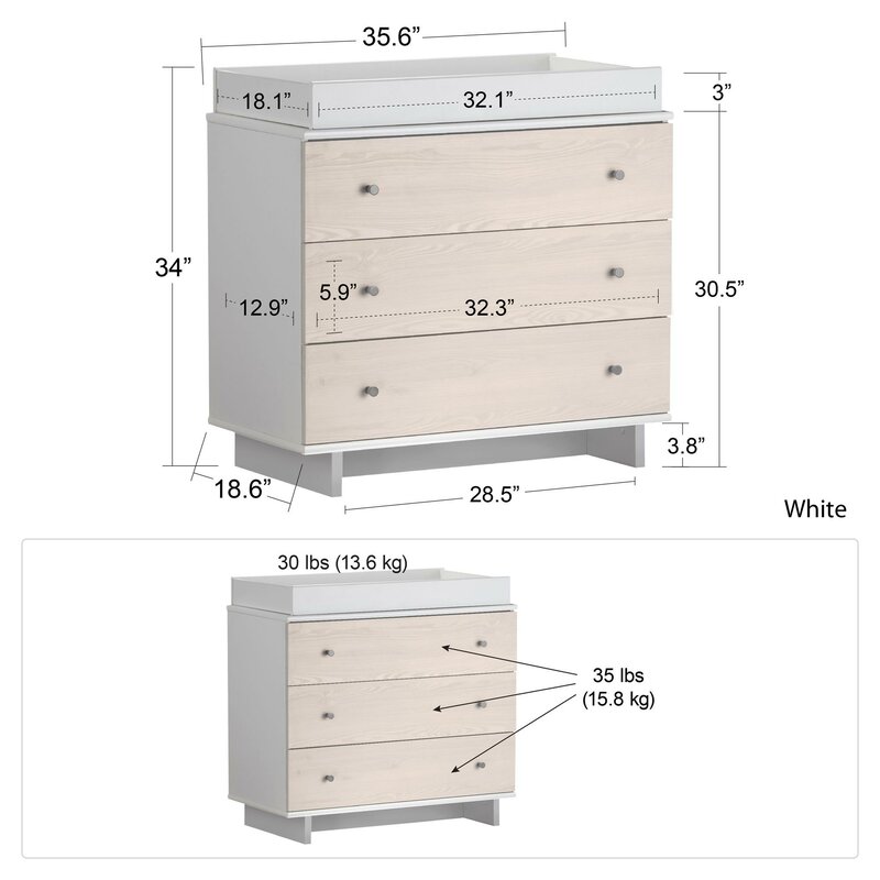 Little Seeds Maple Lane Dove 3 Drawer Changing Table Dresser