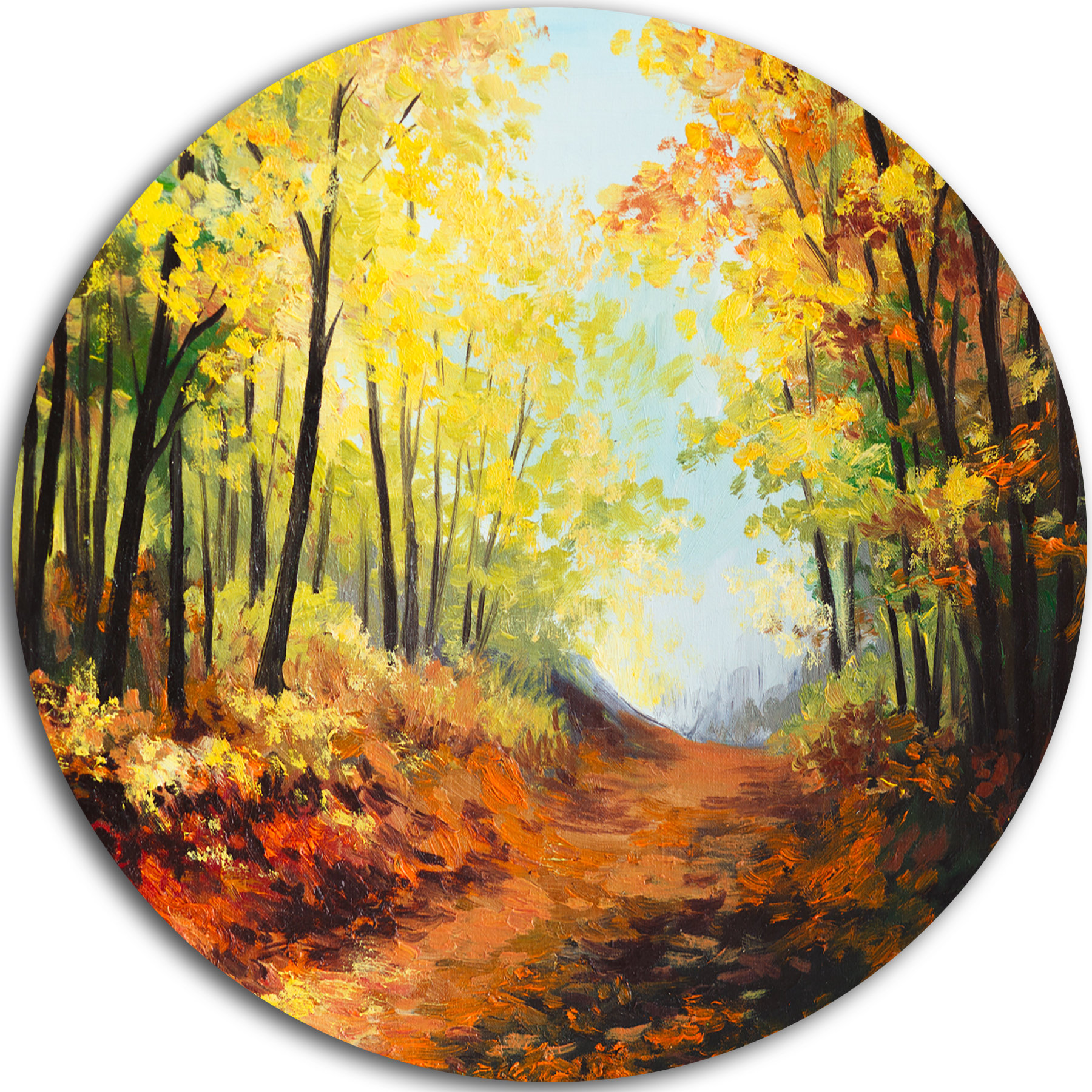 Designart Autumn Forest Pathway Painting Print On Metal Wayfair Ca Designart Autumn Forest Pathway Painting Print On Metal Wayfair Ca