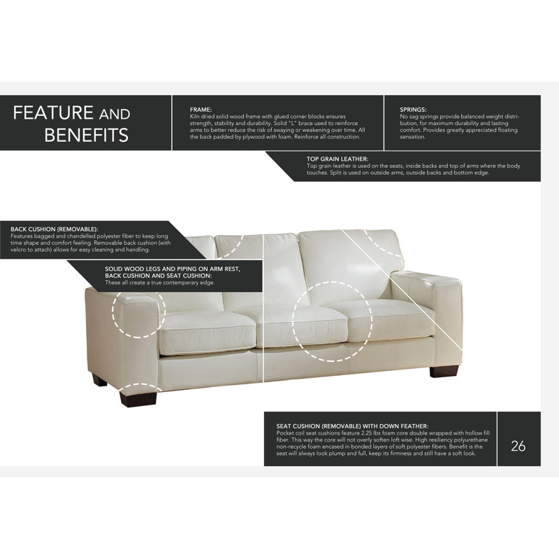 Three Posts Tennie Craft Leather Sofa Reviews Wayfair