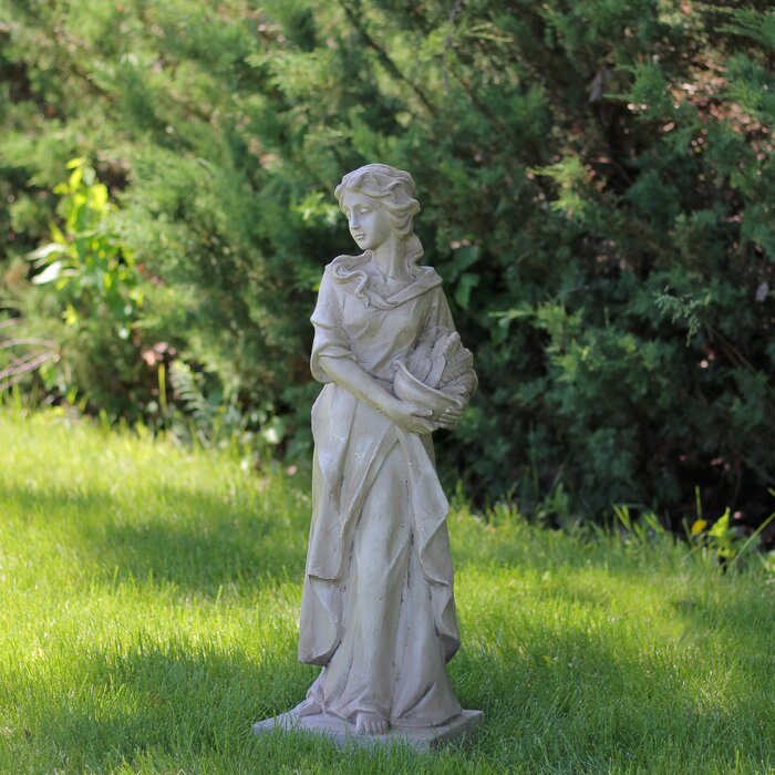 Garden Outdoors Day Dreaming Girl Statue Grey Stone Children