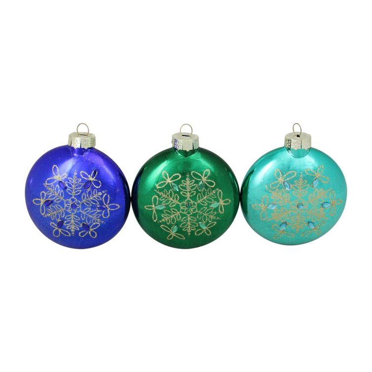 12 Pack 5" Green Finial with Snowflakes and Glitter Christmas Holiday Ornaments 