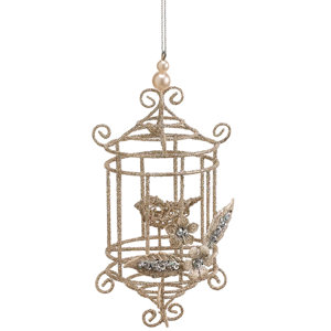 Seasons of Elegance Glitter Wire Bird Cage with Bird Christmas Ornament