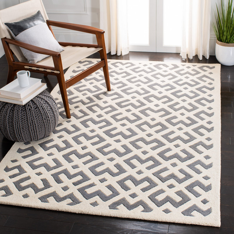 Wrought Studio Wilkin Hand Tufted Wool Dark Grey Ivory Area Rug Reviews Wayfair