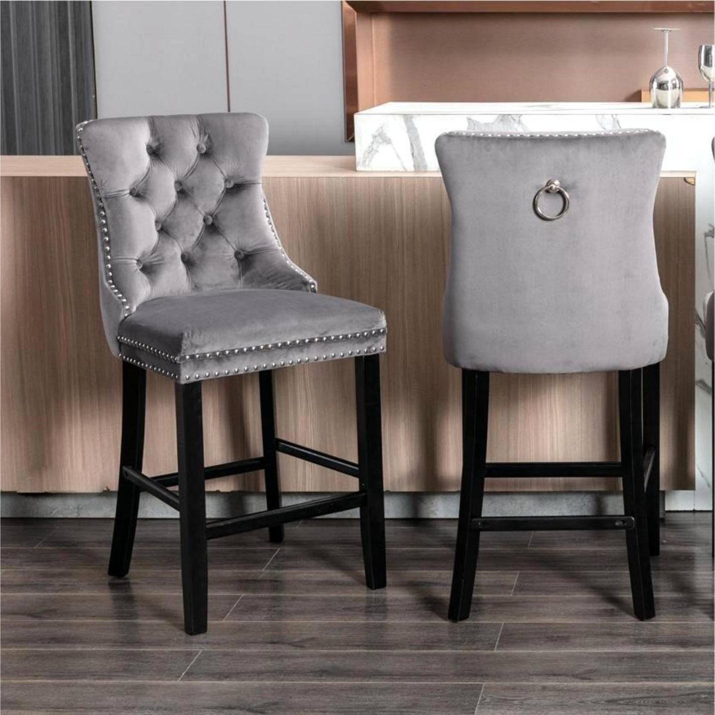 gray tufted barstools