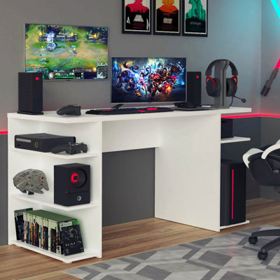 Gaiana Large Modern Gaming Computer Desk 53 Inch with 5 Shelves Cable Management Student Study Wooden Table Home Office Gamer Desk for Kids and Adults