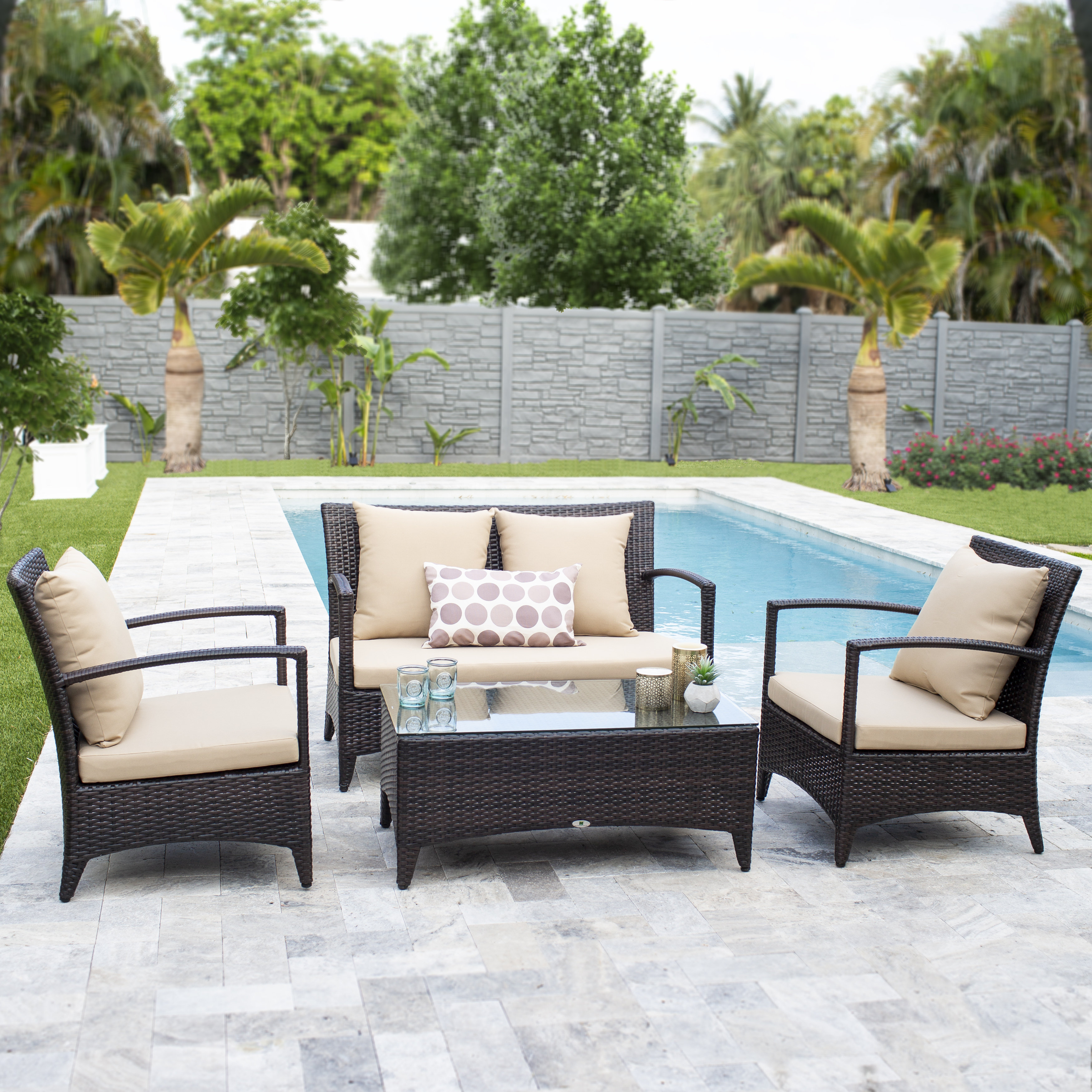 Darby Home Co Dicarlo Commercial Grade 4 Piece Rattan Complete Dicarlo Commercial Grade 4 Piece Rattan