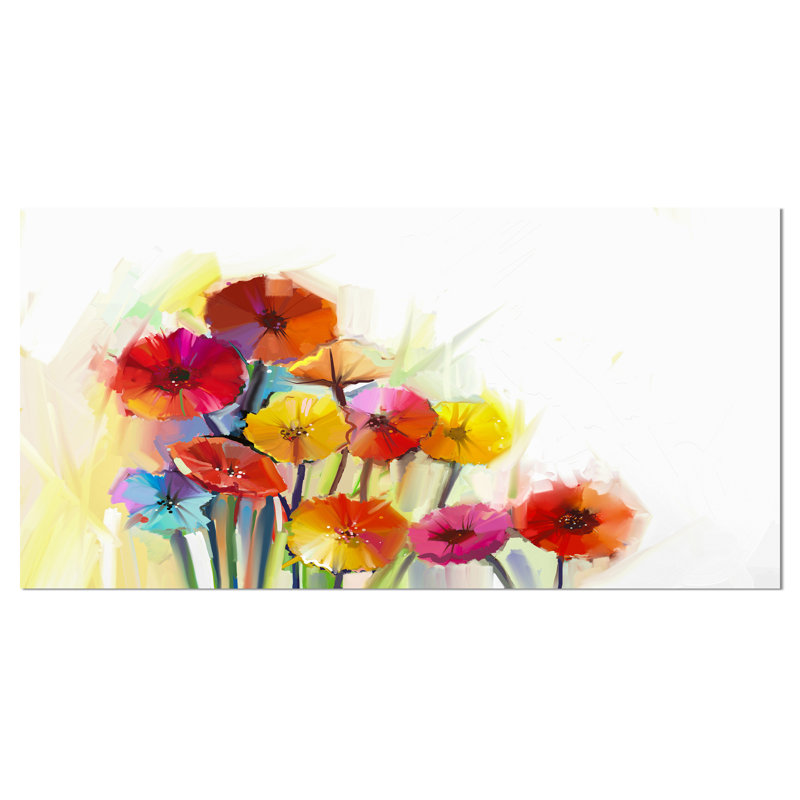 Designart Colorful Gerbera Flowers Watercolor Painting Print On