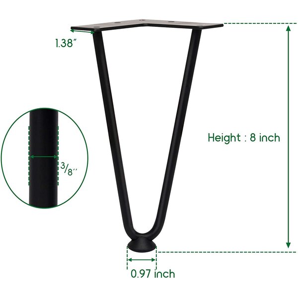 Black 8 Heavy Duty Hairpin Coffee Table Legs Set of 4 with Rubber Protector Feet Screws Metal for Home DIY Projects Furniture Stands