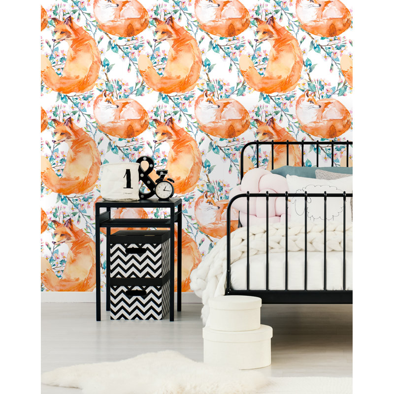 Bungalow Rose Matlock Removable Watercolor Fox Nursery Wallpaper