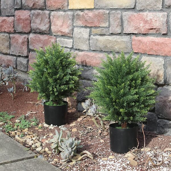 2 Artificial 20" Cedar Ball Topiary Tree Outdoor UV Cypress Pine 3 4 5 Evergreen 