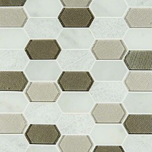 Inessa Blanco Picket Pattern Glass/Stone Mosaic Tile in Gray/White