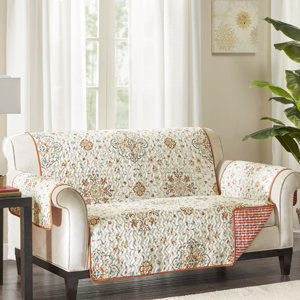 Floral Cotton Printed Reversible Box Cushion Loveseat Slipcover