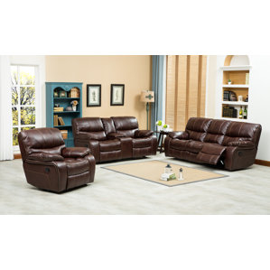 Ewa 3 Piece Leather Living Room Set by Roundhill Furniture