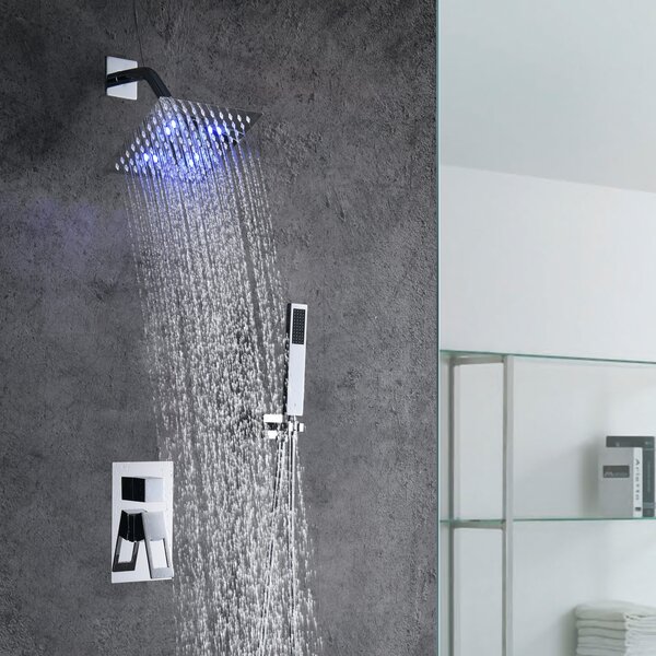 LED 16''Rain Shower Head Wall Mount Hand Shower Shower Set Bathroom Mixer Tap