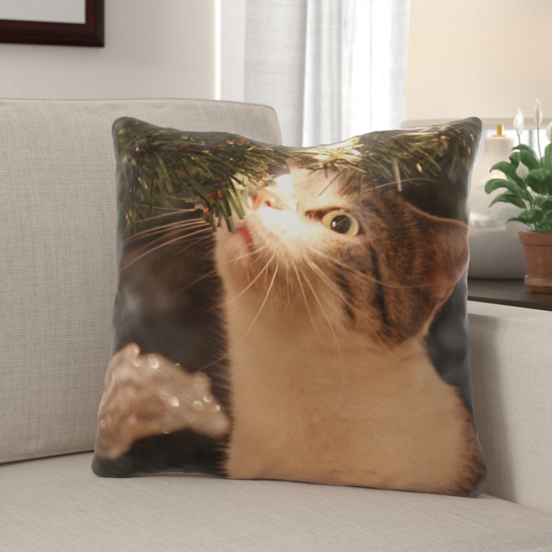 The Holiday Aisle Raby Kitty Indoor Outdoor Canvas Throw Pillow Wayfair