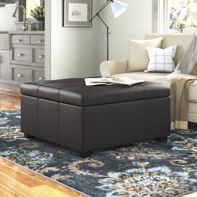 35" Wide PU Leather Tufted Square Cocktail Ottoman with Storage