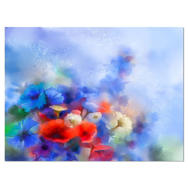 Designart Blue Corn Flowers And Red Poppies Painting Print On Wrapped Canvas Wayfair
