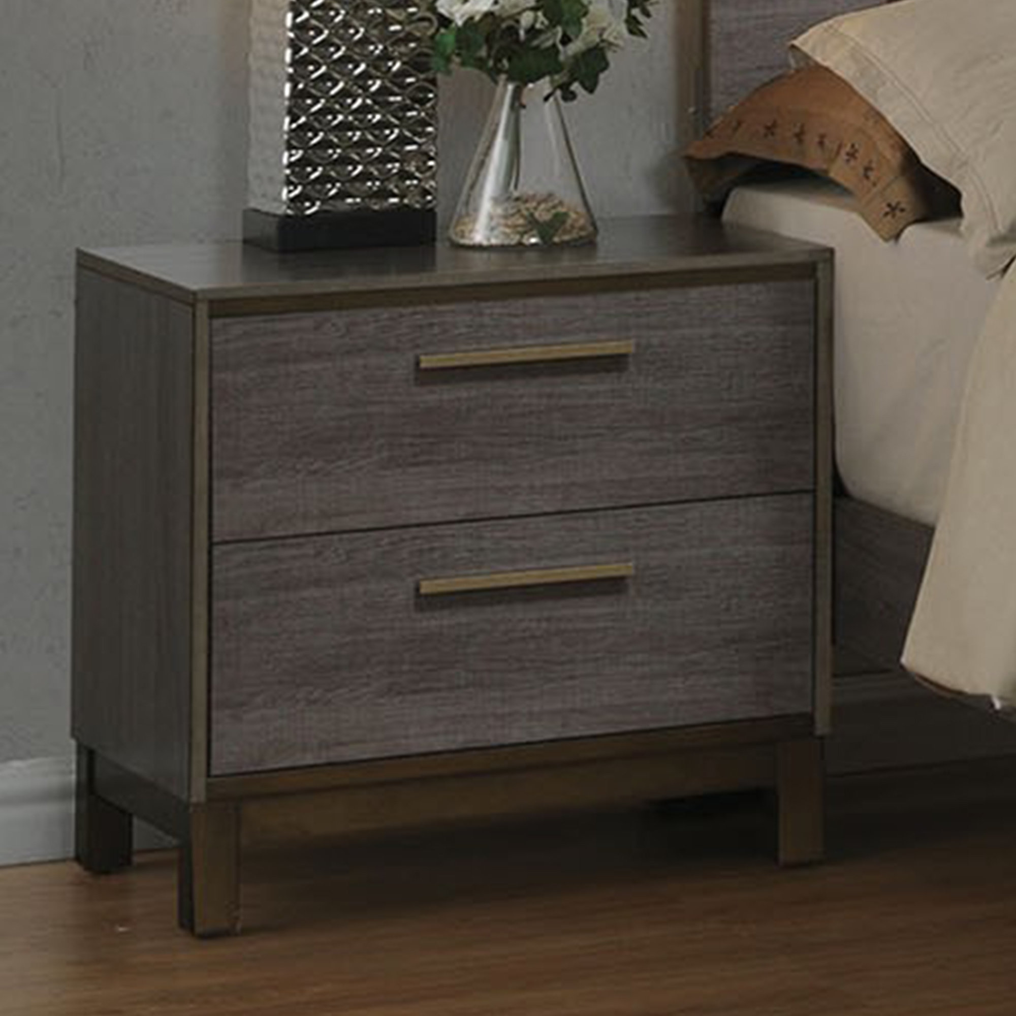 gray and brass nightstand