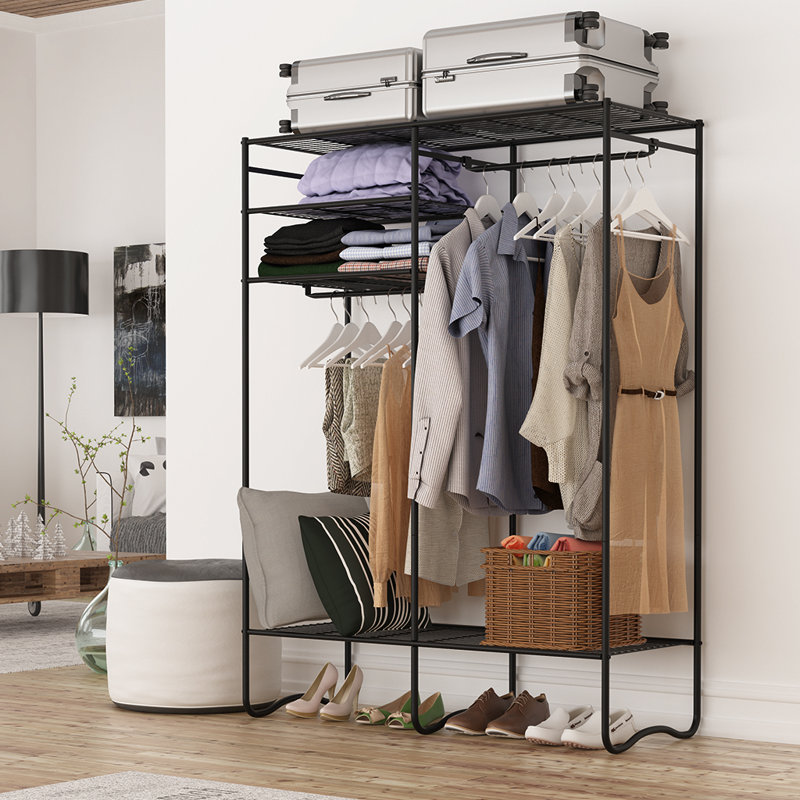 Langria 47 5 W With 4 Shelves And 2 Hanging Rods Garment Rack