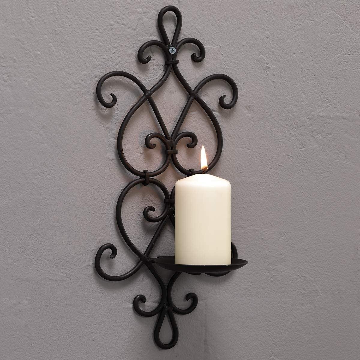 Iron Candle Wall Sconce Holder Black Sconces 2 Set Decor Metal Pair Hanging Home 