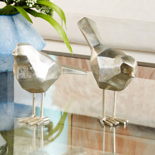 Glam Polystone Faceted Bird 2 Piece Sculpture Set