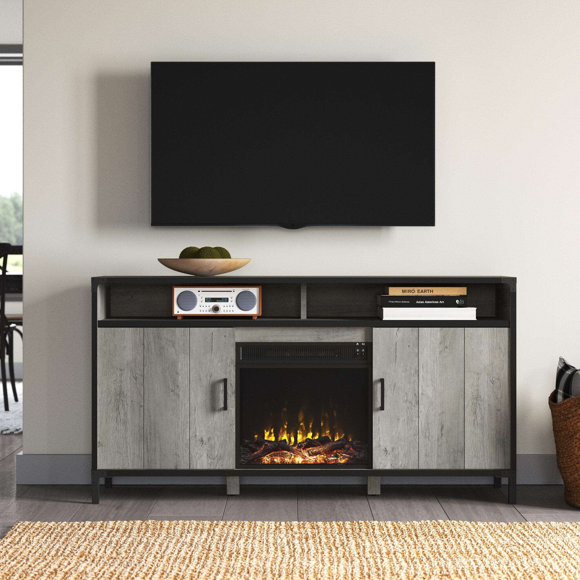 Details about   Farmhouse Media Console Fireplace TV Stand for TVs up to 60" Contemporary Table 