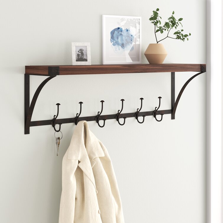 DIY Wall Coat Rack Solid Wooden Hanger 3 Hooks Wall-mounted Storage Stand Shelf 