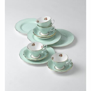 Tea Cups & Saucers Set With Spoon Ceramic Green Dining Set New 3 Piece Coffee 