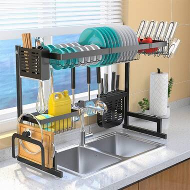 Over The Sink Dish Drying Rack Stainless Steel Kitchen Cutlery Holder Shelf 