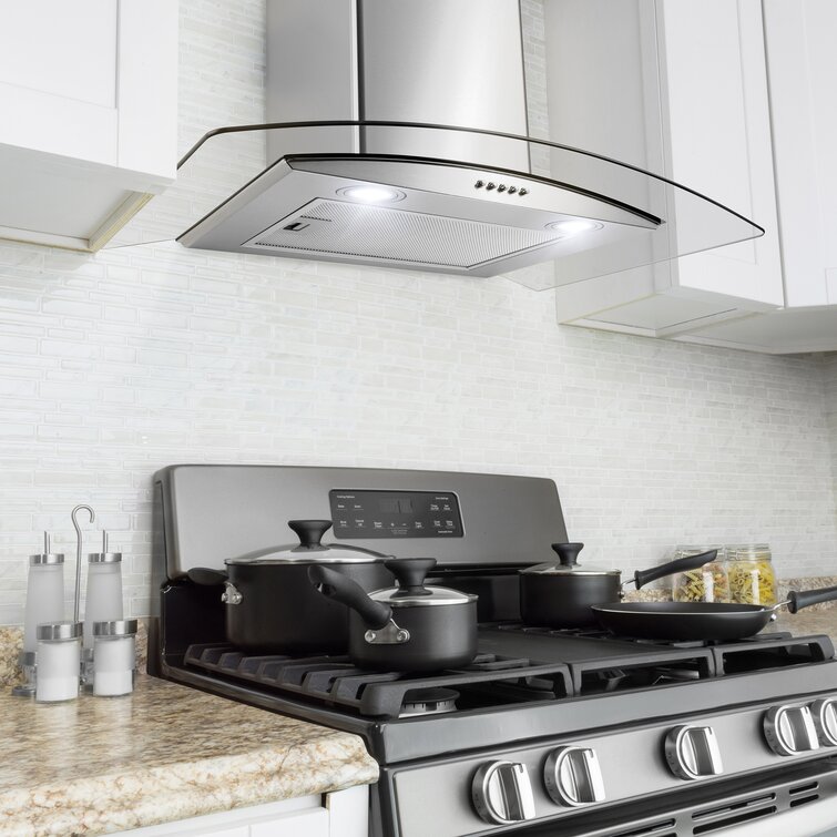AKDY 30 Island Mount Stainless Steel & Tempered Glass Push Button Control Kitchen Range Hood 