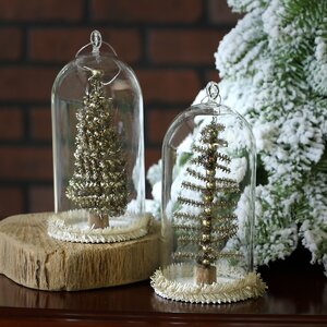 2 Piece Glass Cloche Set with Tinsel Tree Ornament Set
