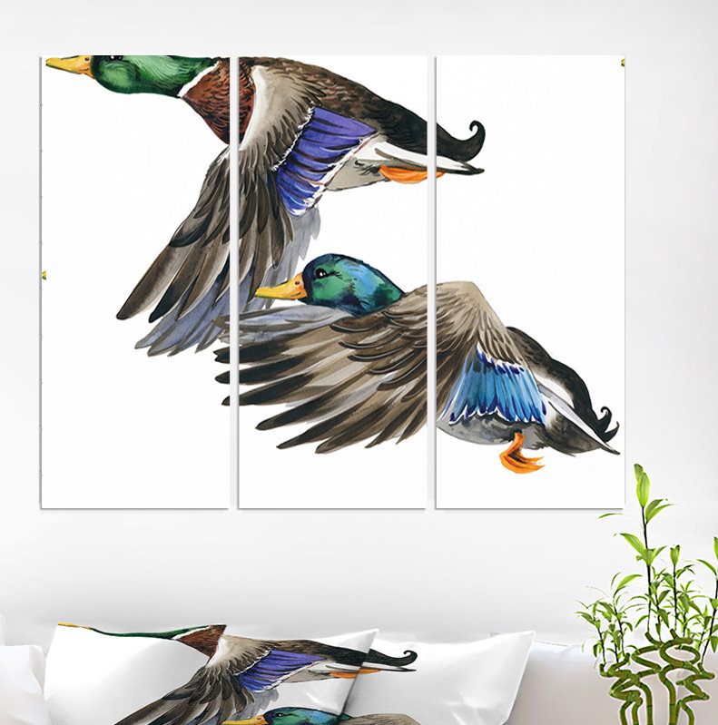 East Urban Home Hand Drawn Colored Duck Isolated White Background