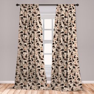 Ambesonne Cat Curtains Hand Drawn Feline Pattern House Pet Playing With Mouse And A Ball Of Yarn Window Treatments 2 Panel Set For Living Room