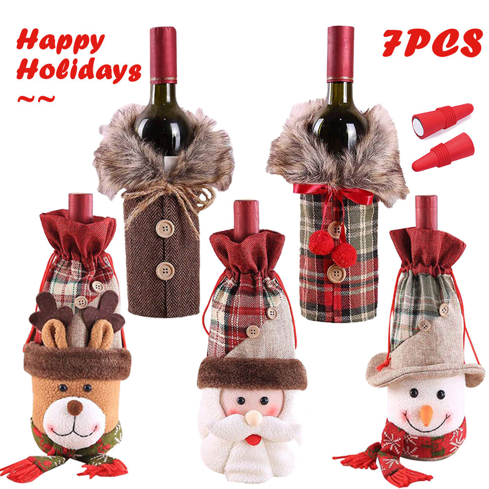 Cheers Set of 3 Xmas Festive Holiday Designed Wine Bottle Covers Each With Additional Gift Bag Christmas Wine Sox Bottle Cover and Gift Bags 