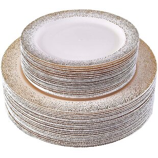700-pc Party Pack-Premium Plastic WHITE w/Silver China Plates and Silver Cutlery 