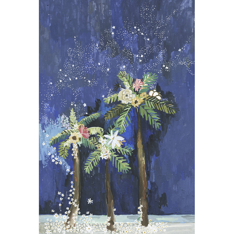 Bay Isle Home Palm Tree Under Flowers And Stars Acrylic Painting