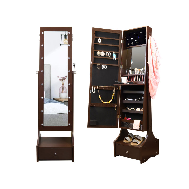 Winston Porter 60 Jewelry Organizer Armoire With Full Length Lighted Mirror Makeup Storage And Hooks Brown Wayfair Shop for full length standing mirror at bed bath & beyond. wayfair
