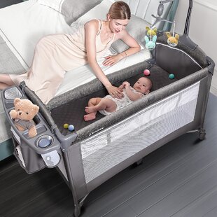 Gropyong Baby Bassinets,Bedside Sleeper Crib with Roller,3 in 1 Folding Portable Travel Baby Crib Baby Bed for Newborn Infant,Baby Boys & Girls,Mattress and Net Included 