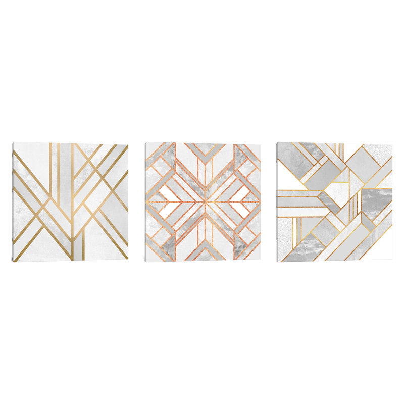 Hykkon Gold Marble Art Triptych 3 Piece Graphic Art Set On Wrapped Canvas Wayfair Co Uk