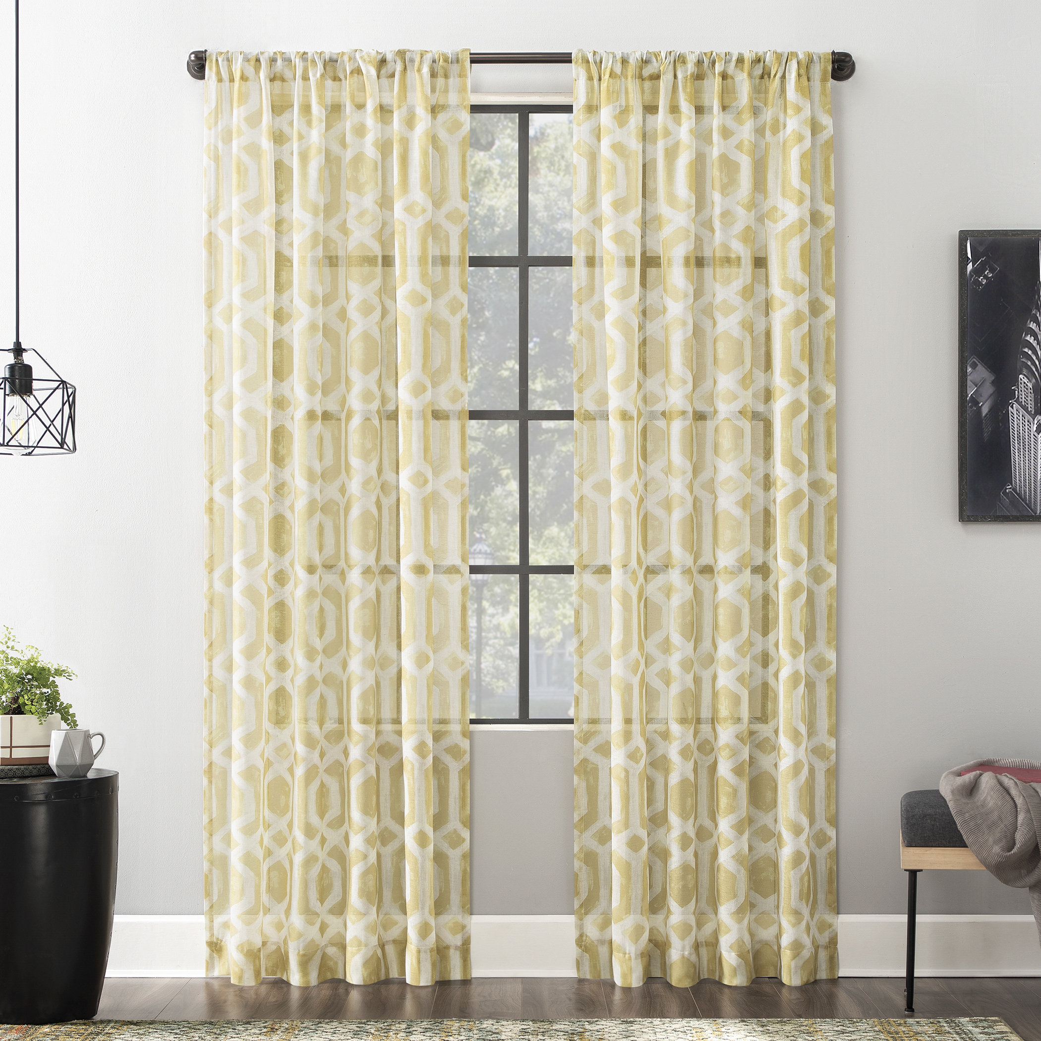 Scott Living Sloane Linen Geometric Sheer Rod Pocket Single Curtain Panel Reviews Wayfair