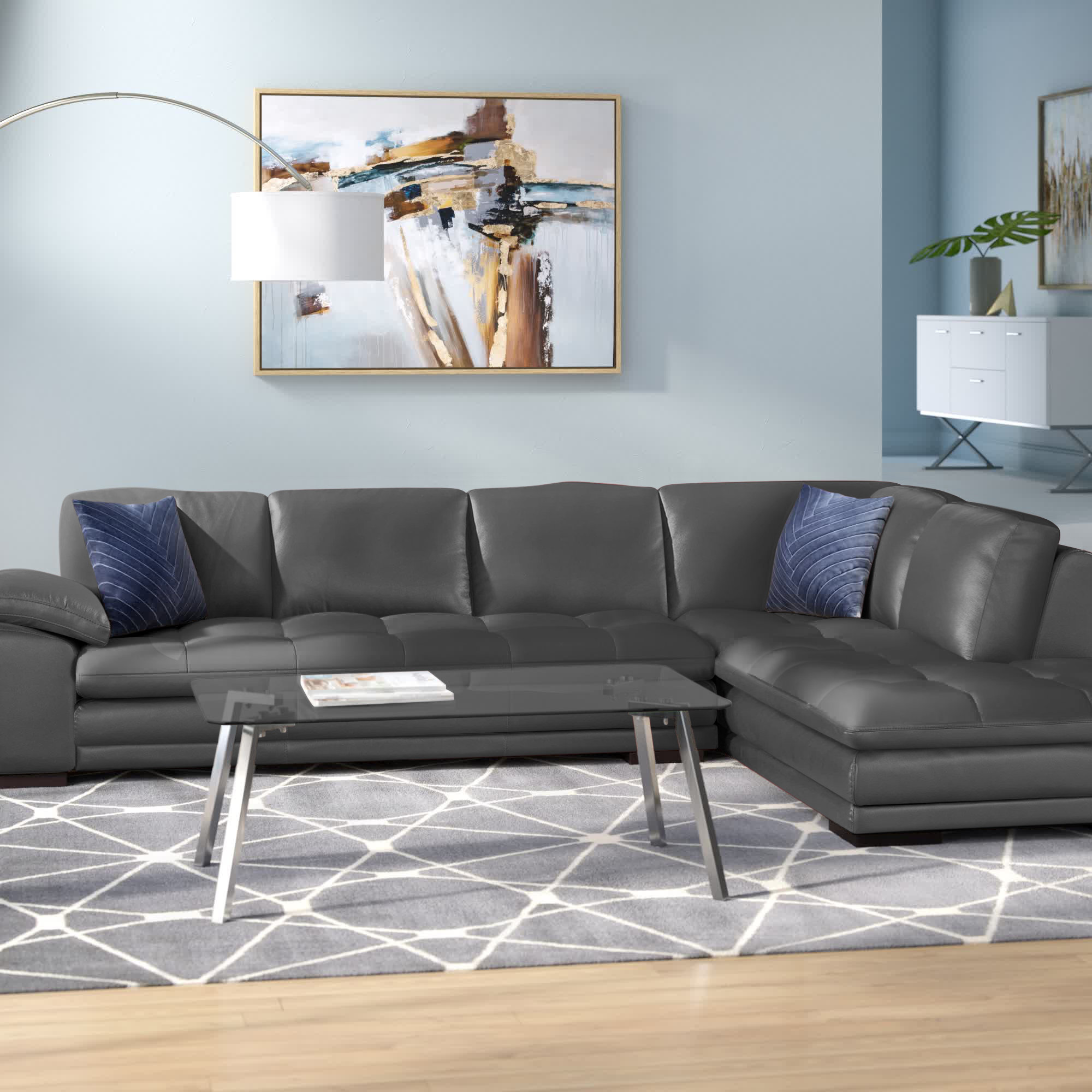 124″ Wide Leather Match Sofa & Chaise